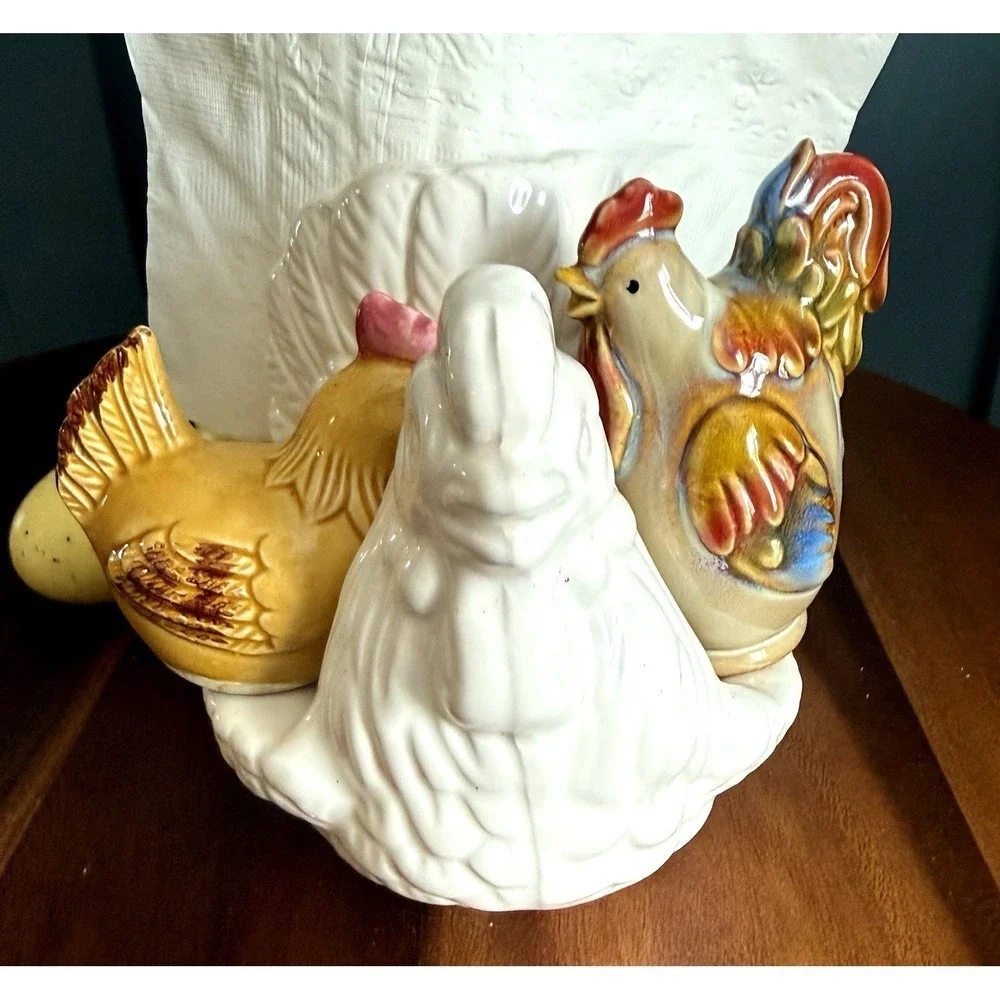 Vintage‎ Rooster Napkin Holder Salt Pepper Set Chicken Japan Farmhouse Davar